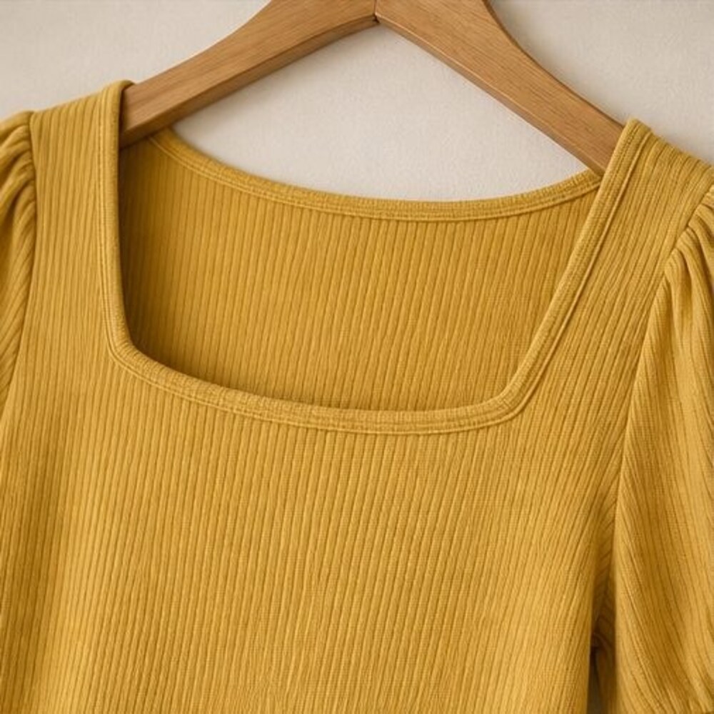 Mustard Ribbed Square Neck Top - Picture 4 of 6